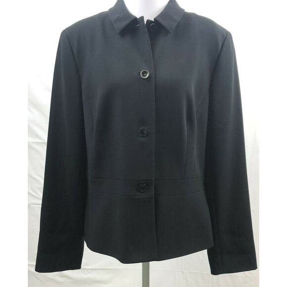 Career Blazer Women Black Polyester Blend Fully Lined 4-Button Suit Coat Jacket - Picture 1 of 12